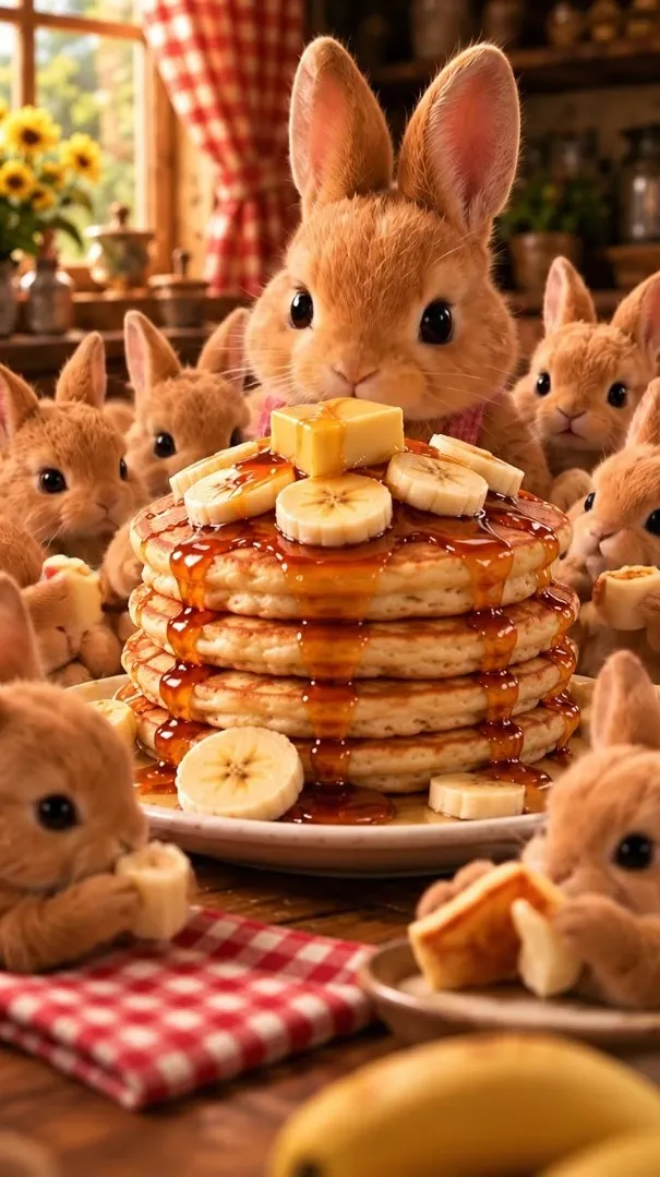 Chef BunBun presenting Banana Pancakes