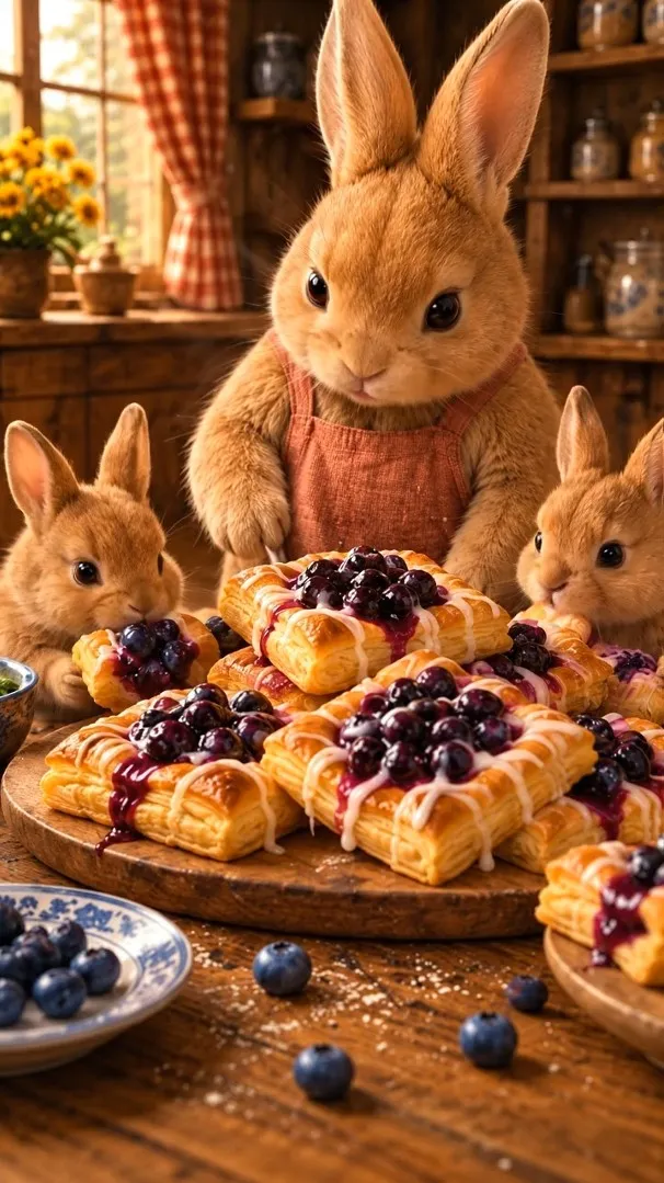 Chef BunBun presenting Blueberry Danish