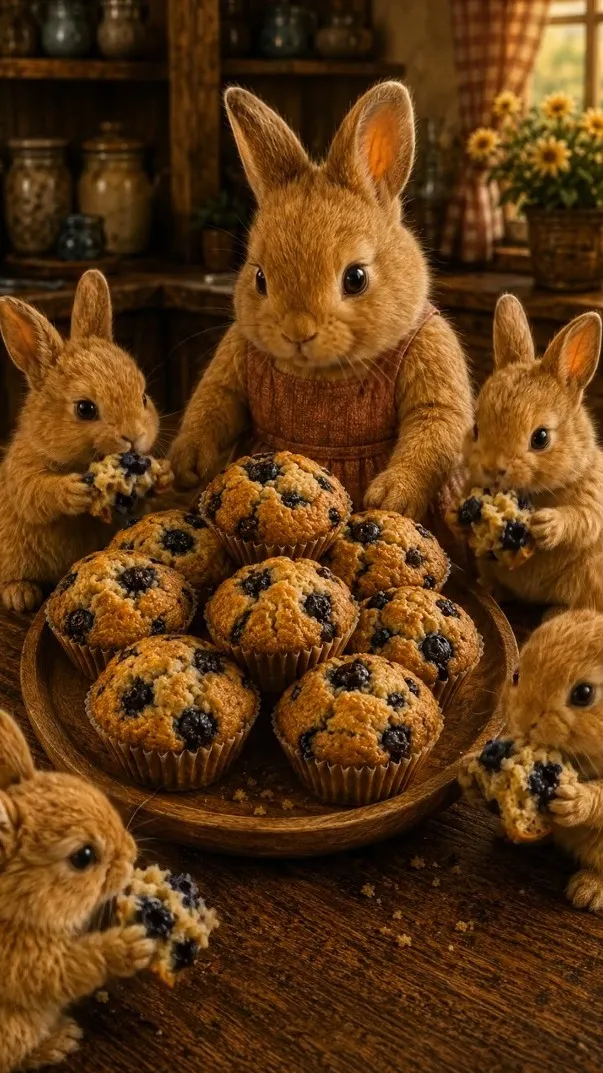 Chef BunBun presenting Blueberry Muffins