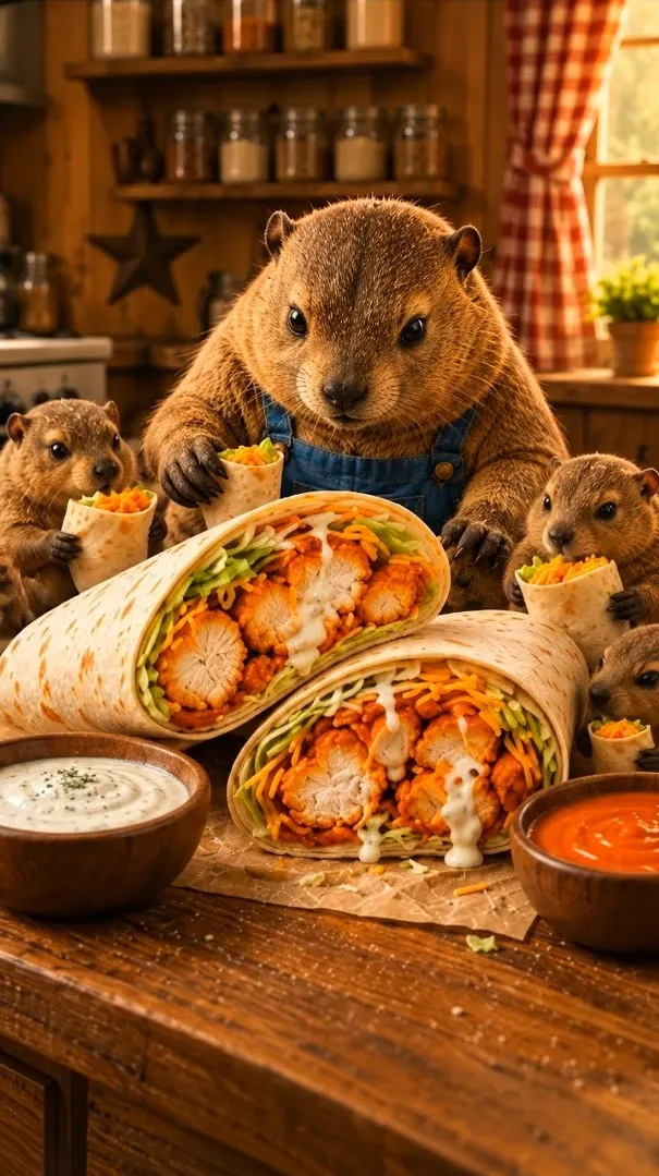 Chef Chubbs presenting Buffalo Chicken Wraps