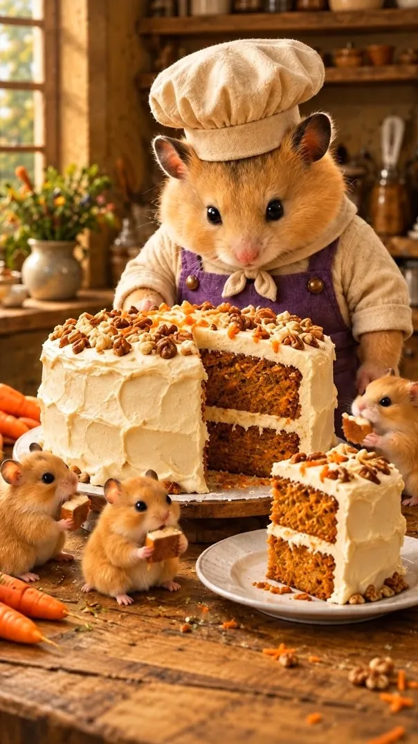Chef Biscuit presenting Carrot Cake