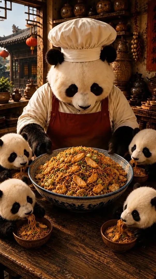 Chef Bao presenting Chicken Chow Mein