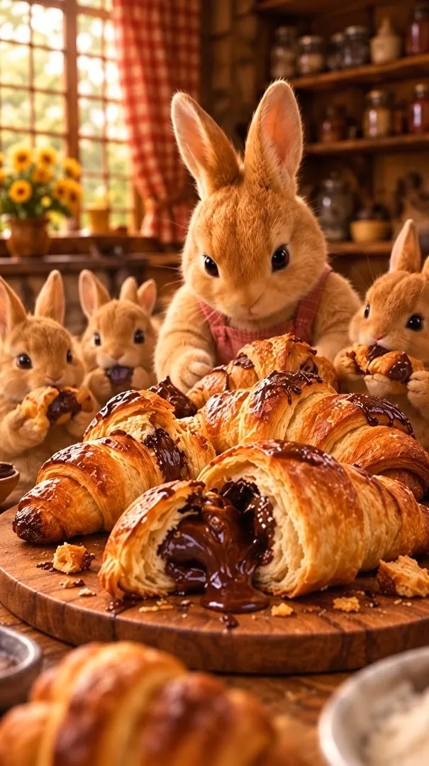 Chef BunBun presenting Chocolate Croissants