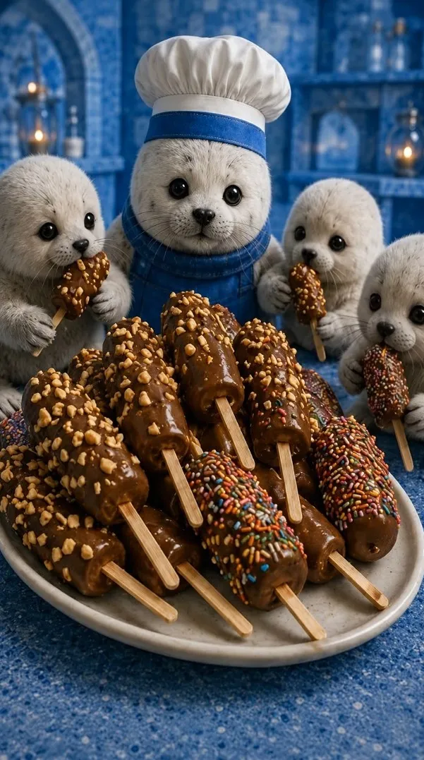 Chef Pluff presenting Chocolate-Dipped Bananas