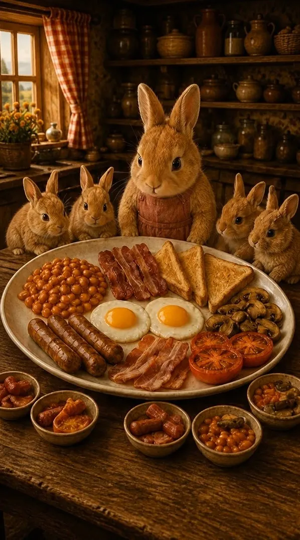Chef BunBun presenting Full English Breakfast
