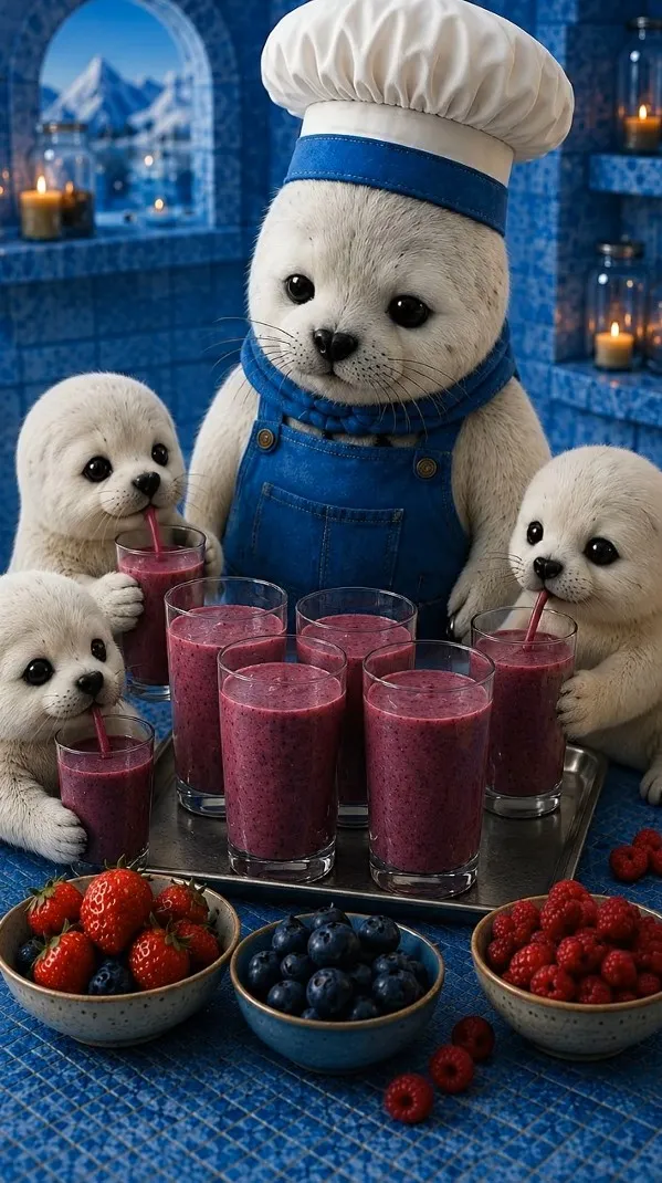 Chef Pluff presenting Mixed Berry Smoothies