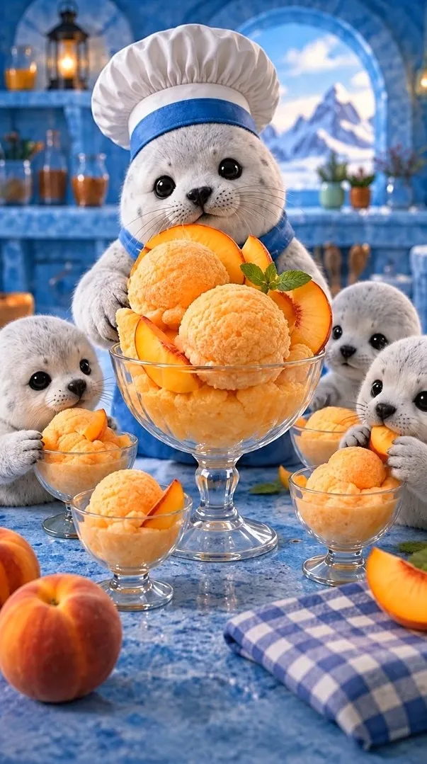 Chef Pluff presenting Peach Sorbet
