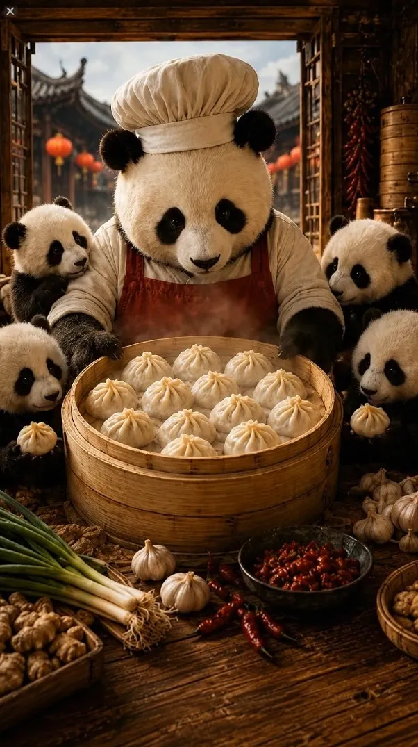Chef Bao presenting Pork Dumplings