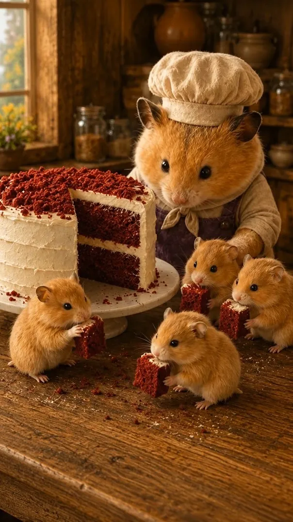 Chef Biscuit presenting Red Velvet Cake