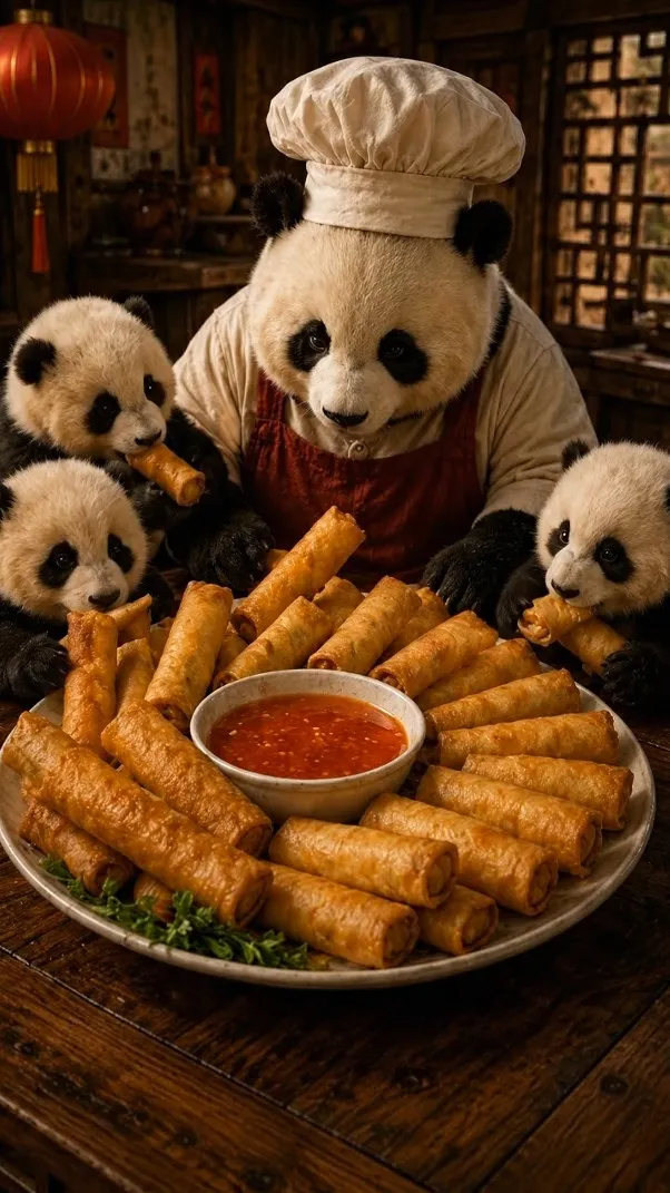 Chef Bao presenting Spring Rolls