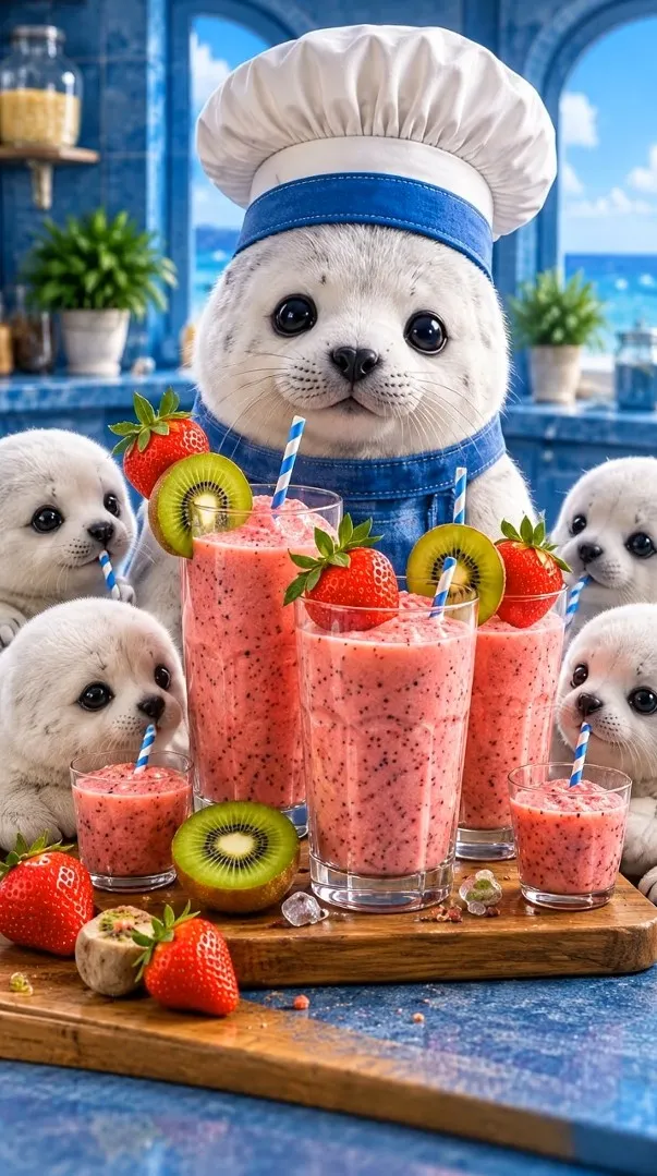 Chef Pluff presenting Strawberry Kiwi Smoothies