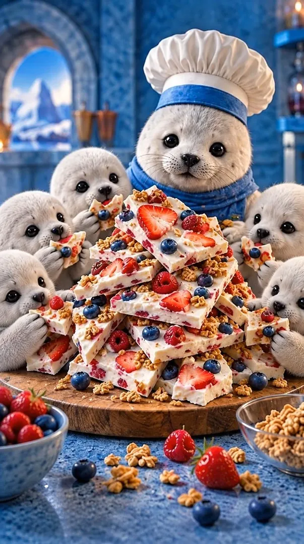 Chef Pluff presenting Yogurt Bark